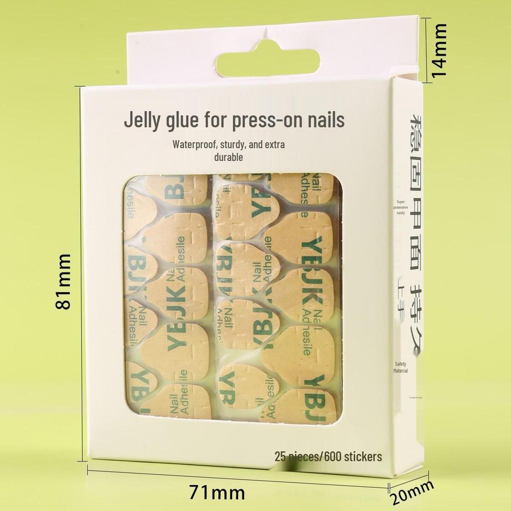 YBJK Boxed Jelly Glue: Upgraded Super Sticky Waterproof Nail Adhesive - 600 Kraft Paper Stickers, 25 Sheets