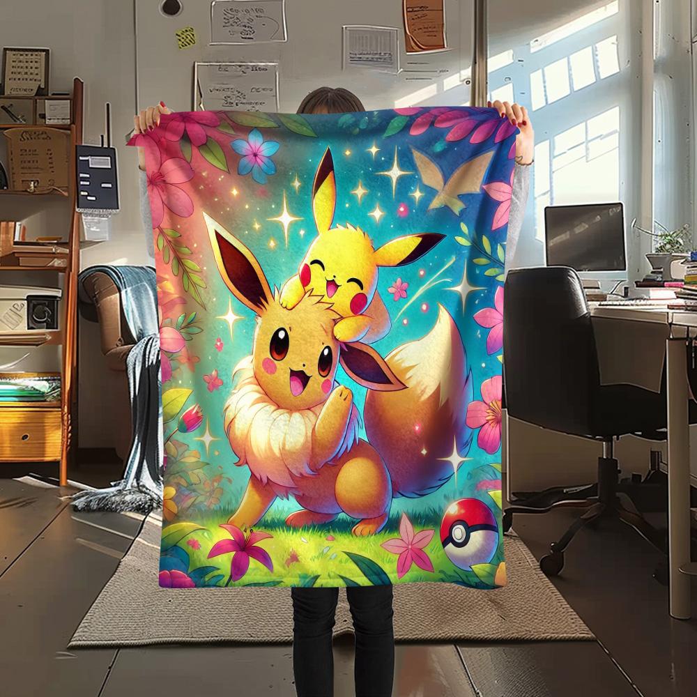 Pikachu and Eevee  Print Flannel Blanket, High quality Comfortable for All Seasons, Home Decor, Warmth and Comfort