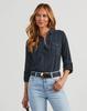 Women's Long-Sleeve Denim Shirt with Turn-Down Collar - Casual, European and American Style (Style 16810)