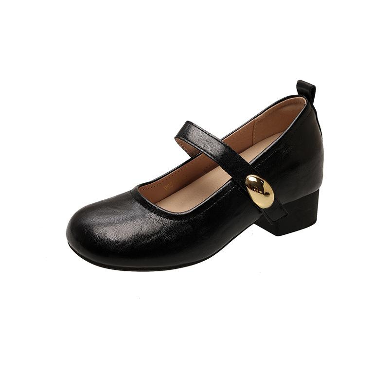 French inner height increase thick heel shallow mouth single shoes women's 2025 new summer and autumn Mary Jane small leather shoes ballet evening sho