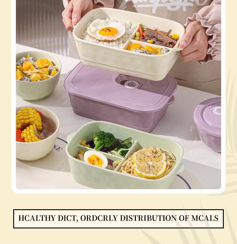 Ceramic Divided Lunch Box with Lid – Microwave Safe Bento Box for Students and Office Workers