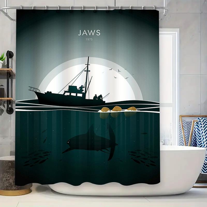 

Underwater Adventure Shower Curtain Set Great For Bathrooms Decor Ocean Scene With Sharks Fishes 3D Printed Fabric Waterproof Ma W60H190(CM)-1 Pcs