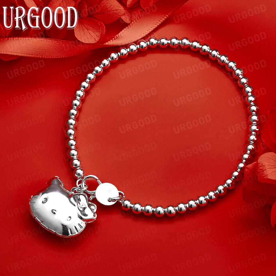 925 Sterling Silver 4mm Side Chain Cute Bracelet Gift Jewelry 20CM