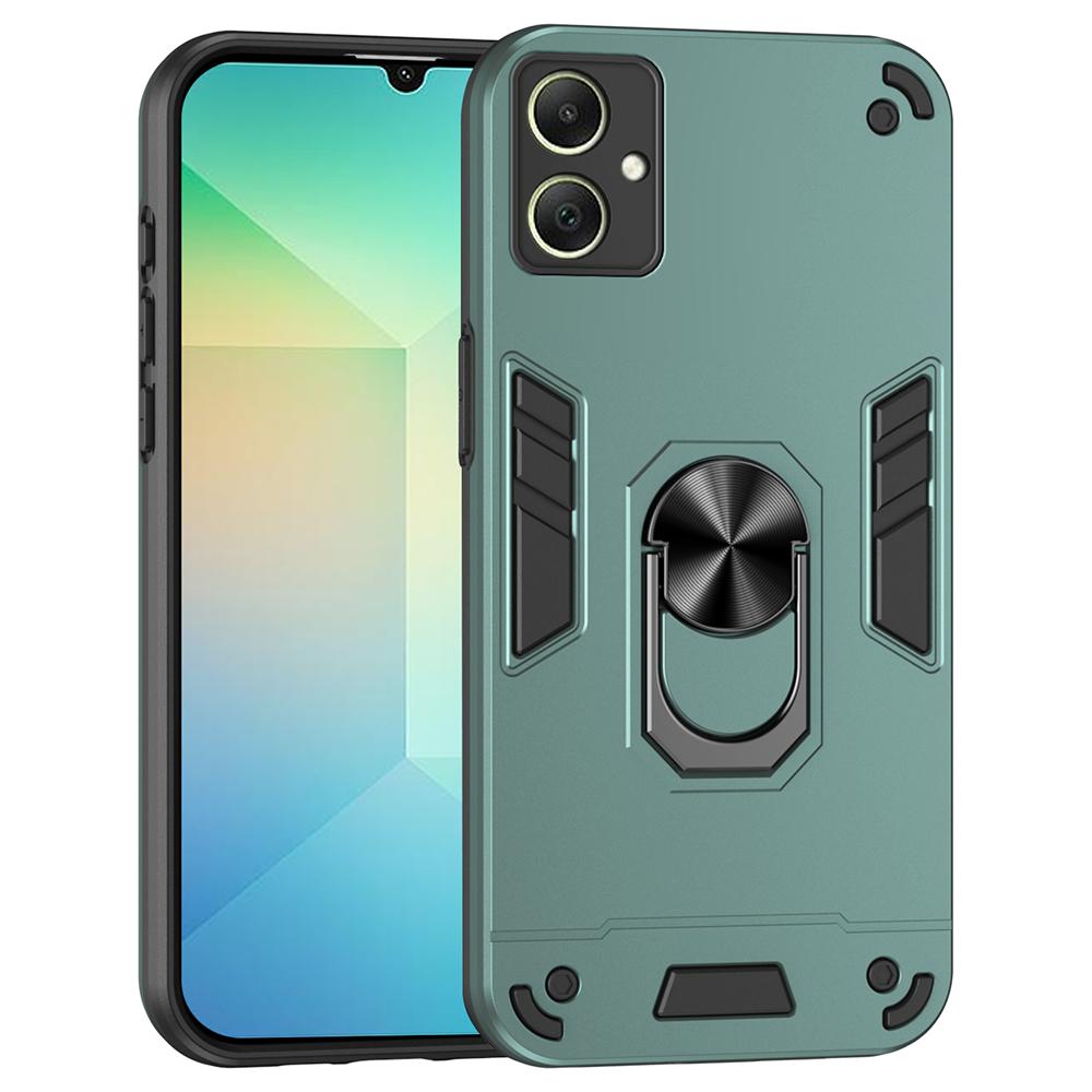 

For Samsung Galaxy A06 4G Case PC+TPU Drop Defend Phone Cover with Ring Kickstand Green