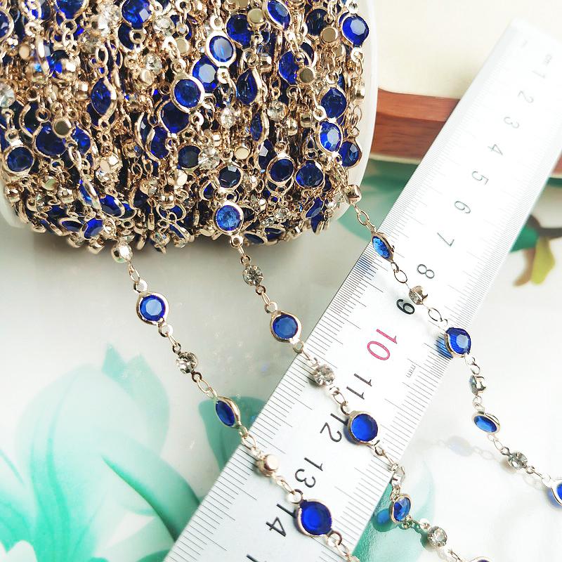 1meter Colorful Crystal Beads Beaded Chain Glass Bead Copper Necklace Chain Accessories for DIY Costumes Jewelry Making Material