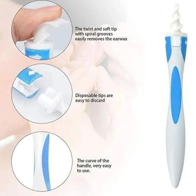 Smart Silicone Rotary Threaded Ear Hollowing Tool with Soft Silicone 16 Replacement Tips Ear Wax Remover
