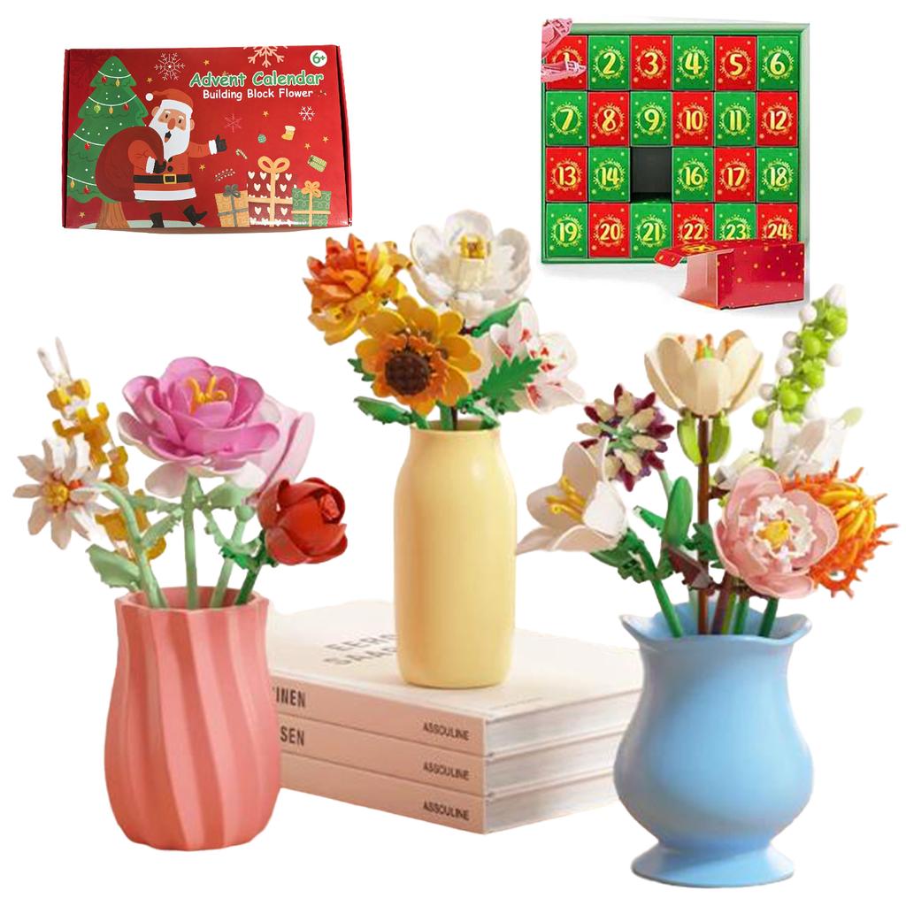 Advent Calendar 2025 Flower Christmas Building Blocks Christmas Countdown Calendar Christmas Advent Calendar Gifts for Adult