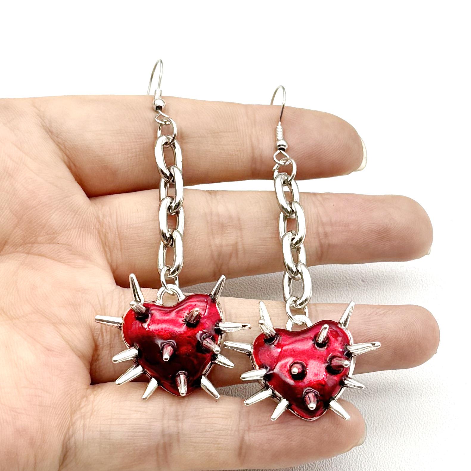Cross Personalized Cool Gothic Heart Spike Chain Earrings