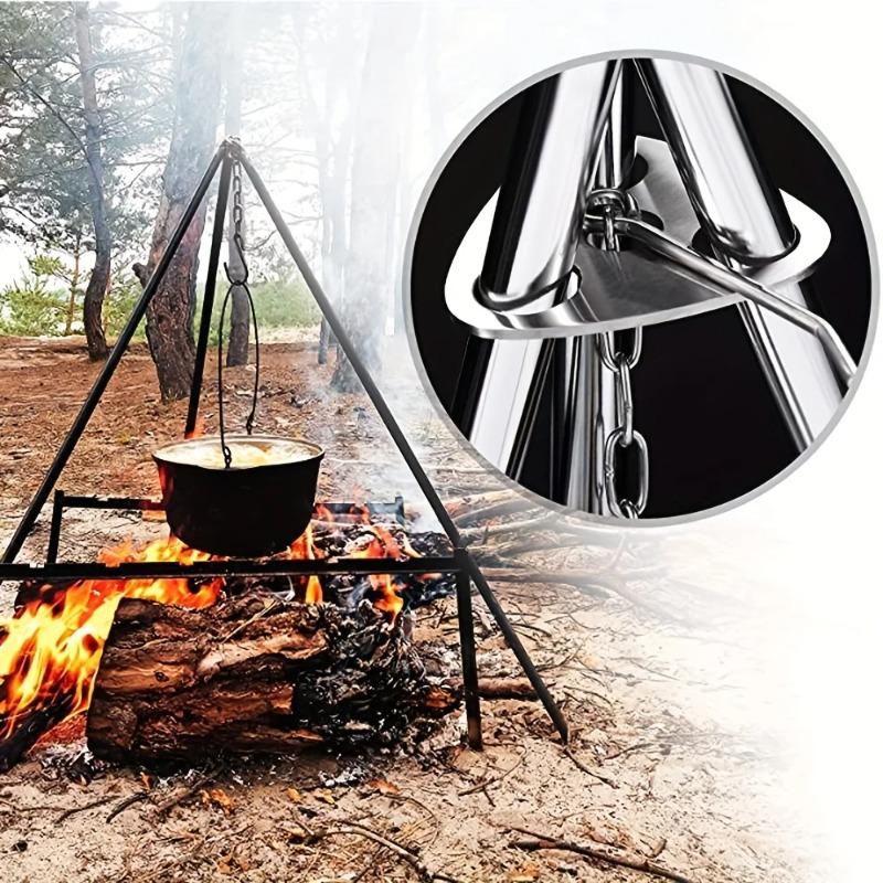 Treppiede Portatile Smontabile per Barbecue da Esterno, Supporto Sospeso in Acciaio Inossidabile, Set Supporto Triangolare per Pentola da Griglia per Falò da Campeggio