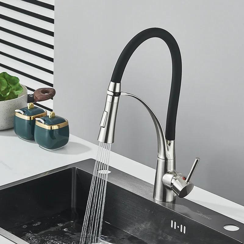 Hot and Cold Mixing Tap Kitchen Washbasin Sink Faucet Kitchen Faucets Single Handle Rotation Pull Out Sprayer Tap Deck Mounted