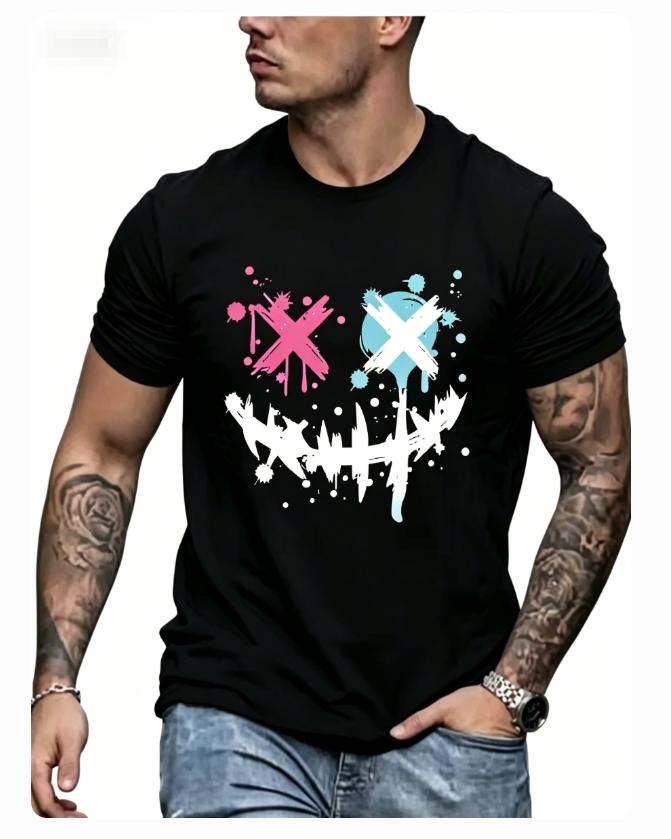 Summer Unisexs Cotton Casual Loose Size Graphic Line Print Round Neck Short Sleeve Tshirt Top Moisture Wicking Breathable Tshirt