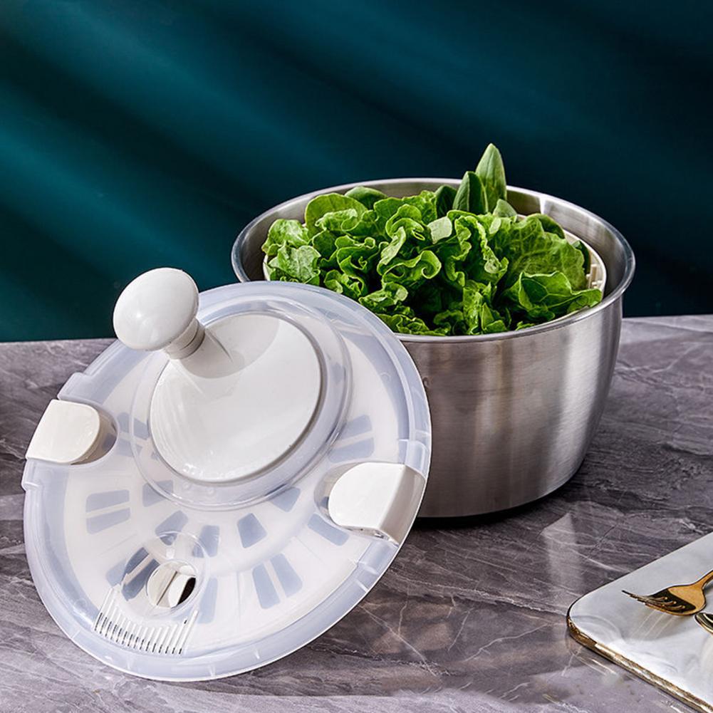 Centrifuga per Insalata Multifunzionale da 5L Acciaio Inossidabile Mixer per Insalata Disidratatore Con Coperchio a Cestello Filtrante Per Lattuga Verdure