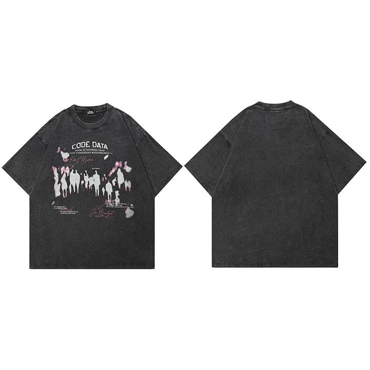 

Men Hip Hop Streetwear Oversized T Shirt Pink Shadow Graphic TShirt Cotton Faded Black Tshirt Unisex Tops Tees Hipster M