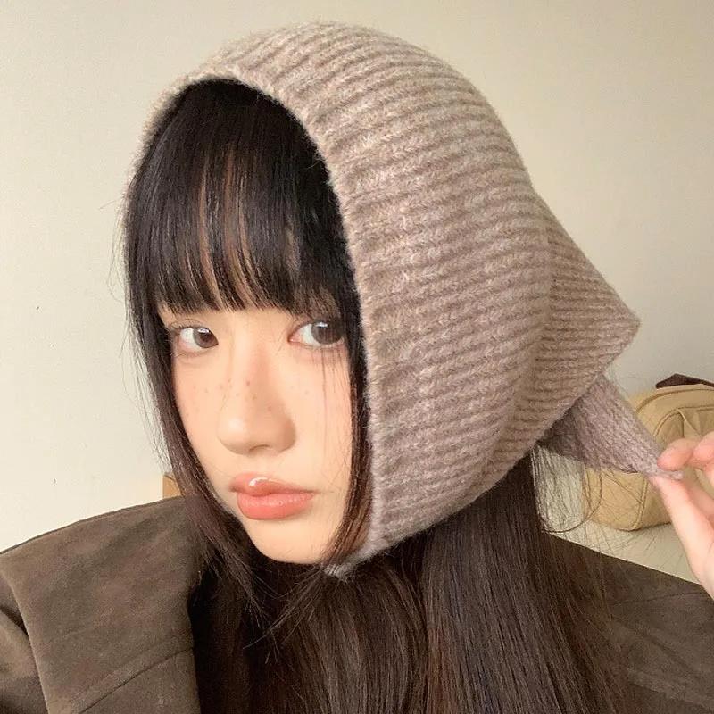 Korean New Triangle Hair Scarf Hat Warm Woolen Headscarf for Women Thicken Knitted Scarf Female Headwarp Winter Cashmere Scarves