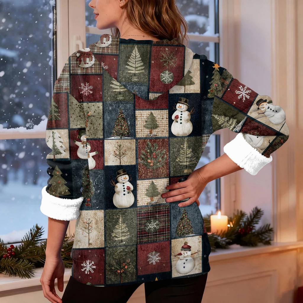 Women's Fashion Casual Long Sleeve Christmas Printed Hooded Sweatshirt