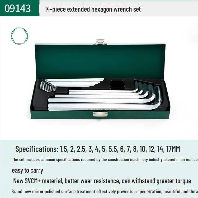 Shida Tools Extra Long Ball and Flat Head Hex Wrench Set (6-Piece) - Model 09105