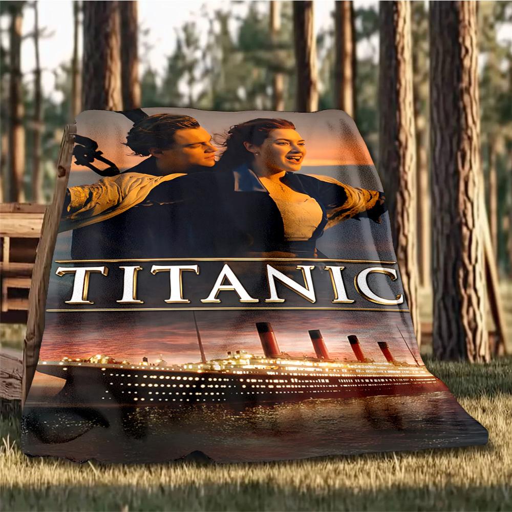 1pc Titanic Movie Poster Outdoor Flannel Blanket, Lightweight Warm Cozy for Travel Camping Office Soft Polyester Fabric