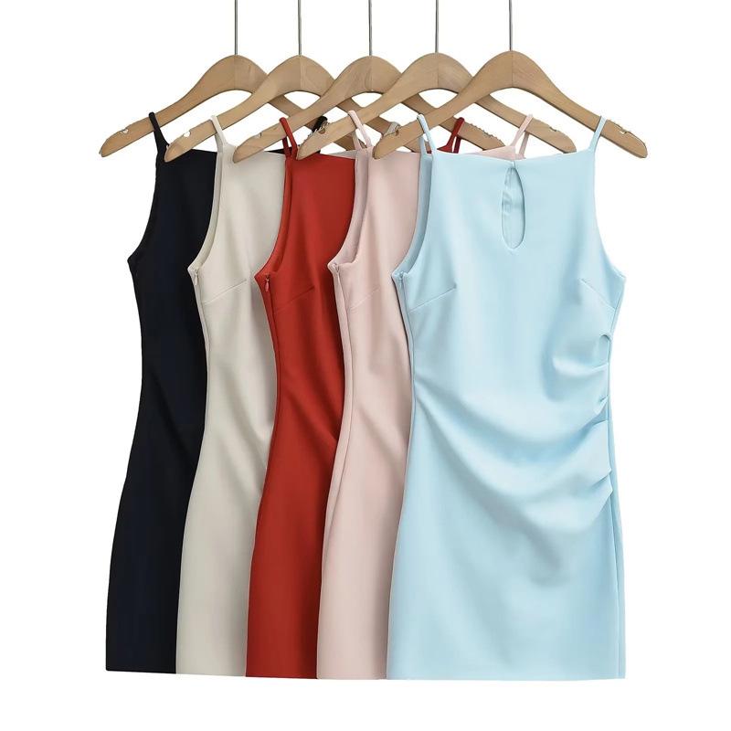 Retro Slim Off-the-Shoulder Pleated Bodycon Mini Dress