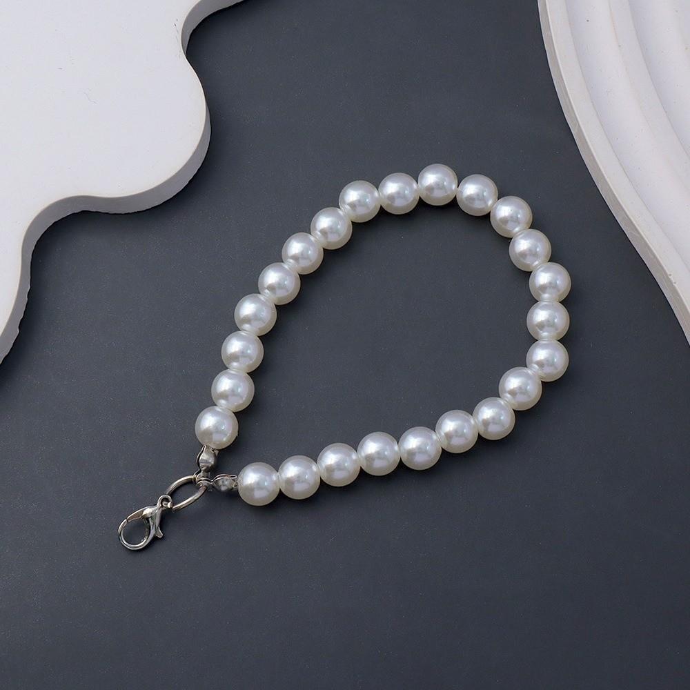 Faux Pearl Material Beaded Phone Lanyards Simple Beaded Design Key Ring Pendants Car Key Accessory