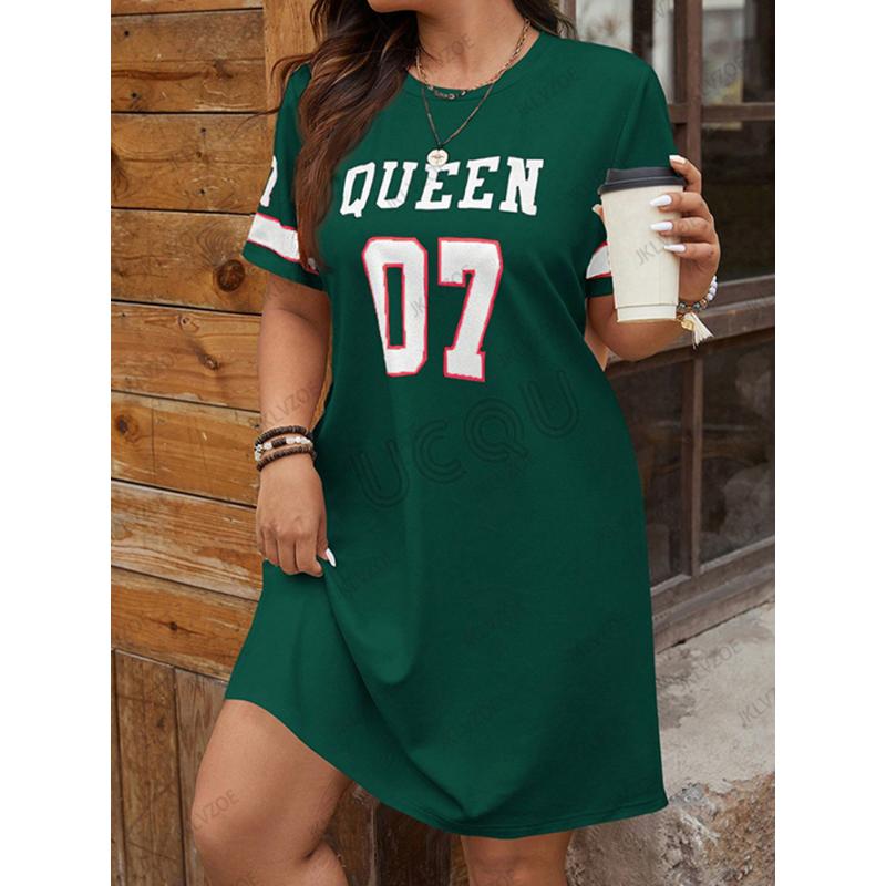 Sommer Ny Dame Queen No.07 Grafisk Trykt Kortarmet T-skjorte Jentekjole Sport Fritid Jersey Y2K Løs Mammakjole
