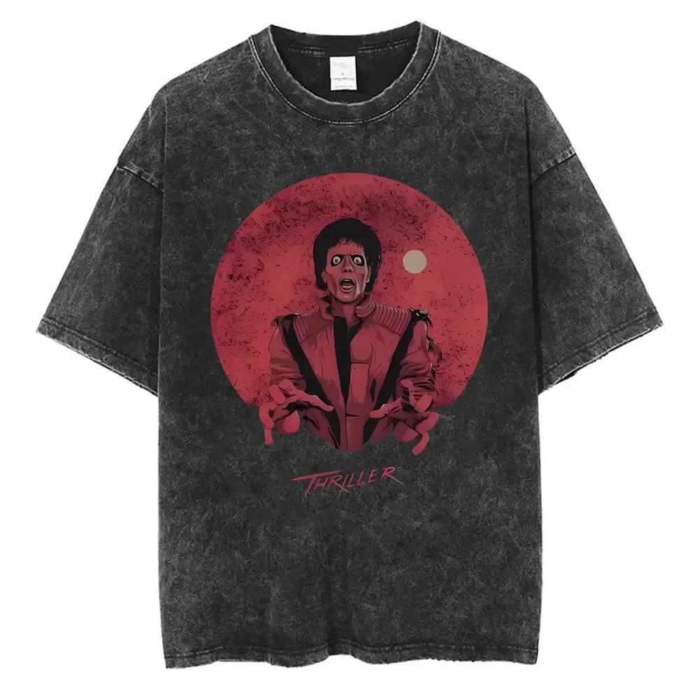 Washed Vintage Michael Jackson Face Graphic Tshirt Men Women Classic Retro Gothic Rock T Shirts Male Hip Hop Oversized Tshirts