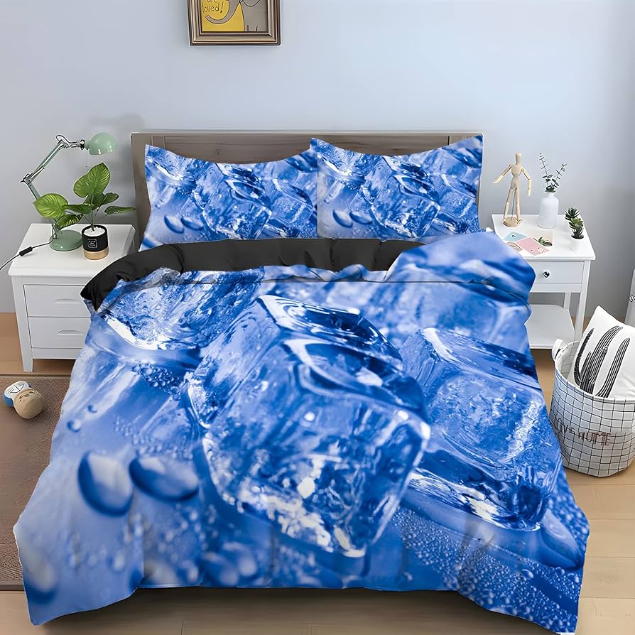 Ice Cube Duvet Cover Set 3D Ice Pattern Twin Queen Bedding Set Microfiber Summer-Cool Comforter Cover for All People 2/3 Pieces