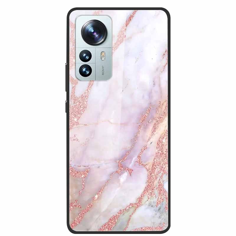 Luxus Hülle für Xiaomi 12T Pro Blumen Gehärtetes Glas Hülle für Xiaomi 12T TPU Stoßfänger Xiaomi 12 T Harte Schwarze Hülle Bunte Capa