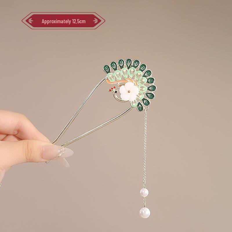 Elegant Red Rose Tassel Hairpin - U-shaped Hair Accessory for Women, Perfect for Updos and Traditional Attire.