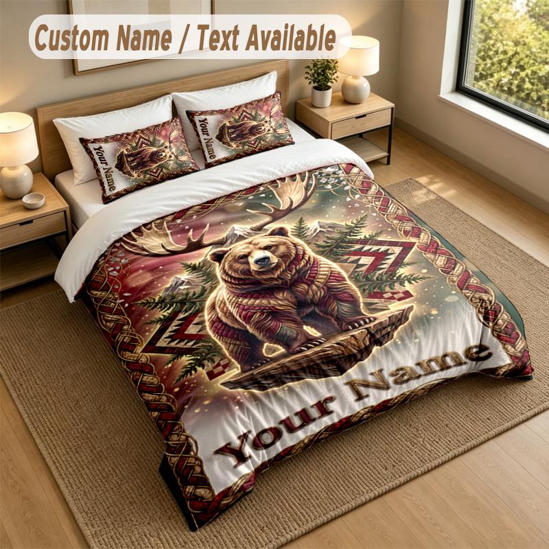Bear Panda Theme Personalized 3Pcs Bedding Set Custom Text & Name 1 Sheet 2 Pillowcases Household Bedding 1pc