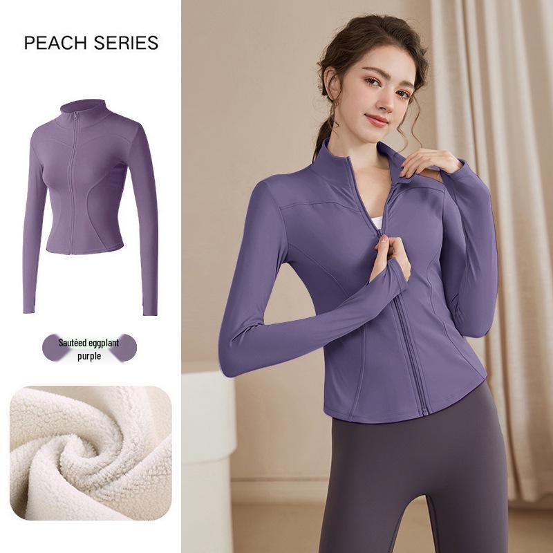 Women's Slimming Lambswool Jacket – Stand Collar, Velvet-Lined, Thick, Stretchy, Warm Yoga Top for Autumn & Winter