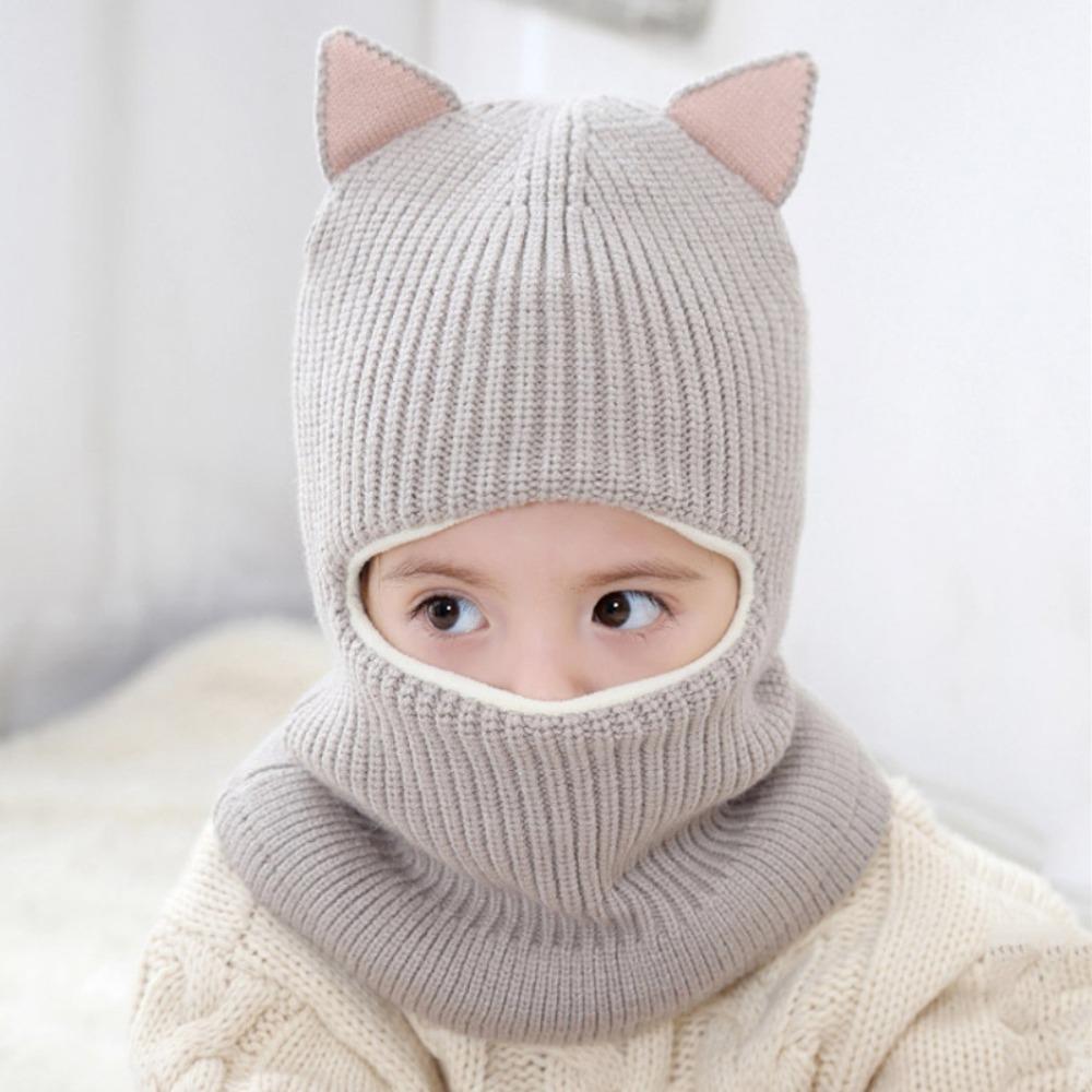 Solid Color Winter Balaclava Hats Thickened Warm Fleece Hats Knitted Baby Hats  Cold Weather