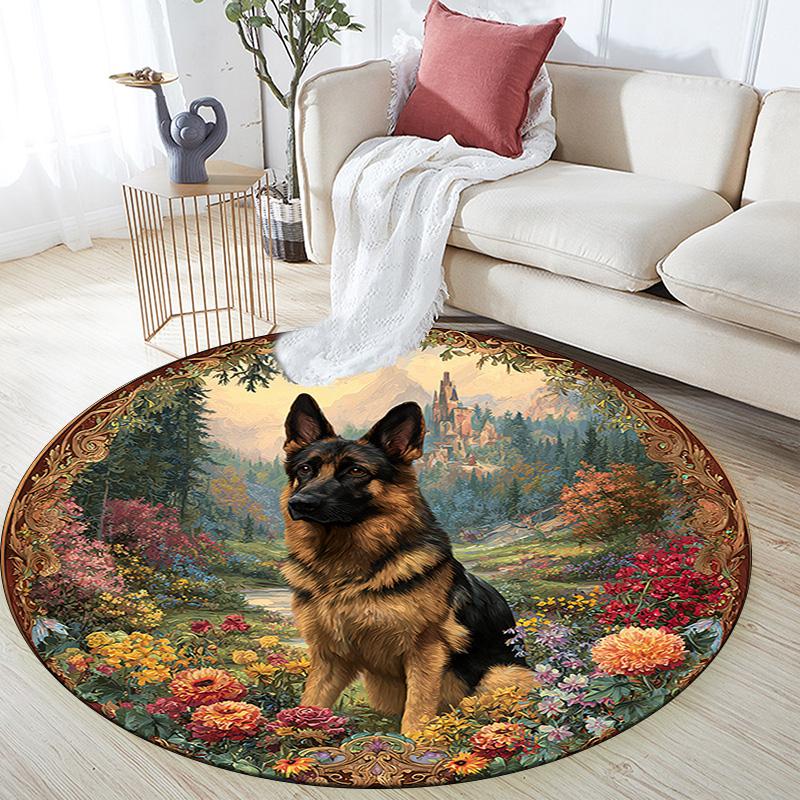 German Shepherd Round Area Rug,Carpet Rug for Living Room Bedroom Sofa Playroom Decor,Non-slip Floor Mat