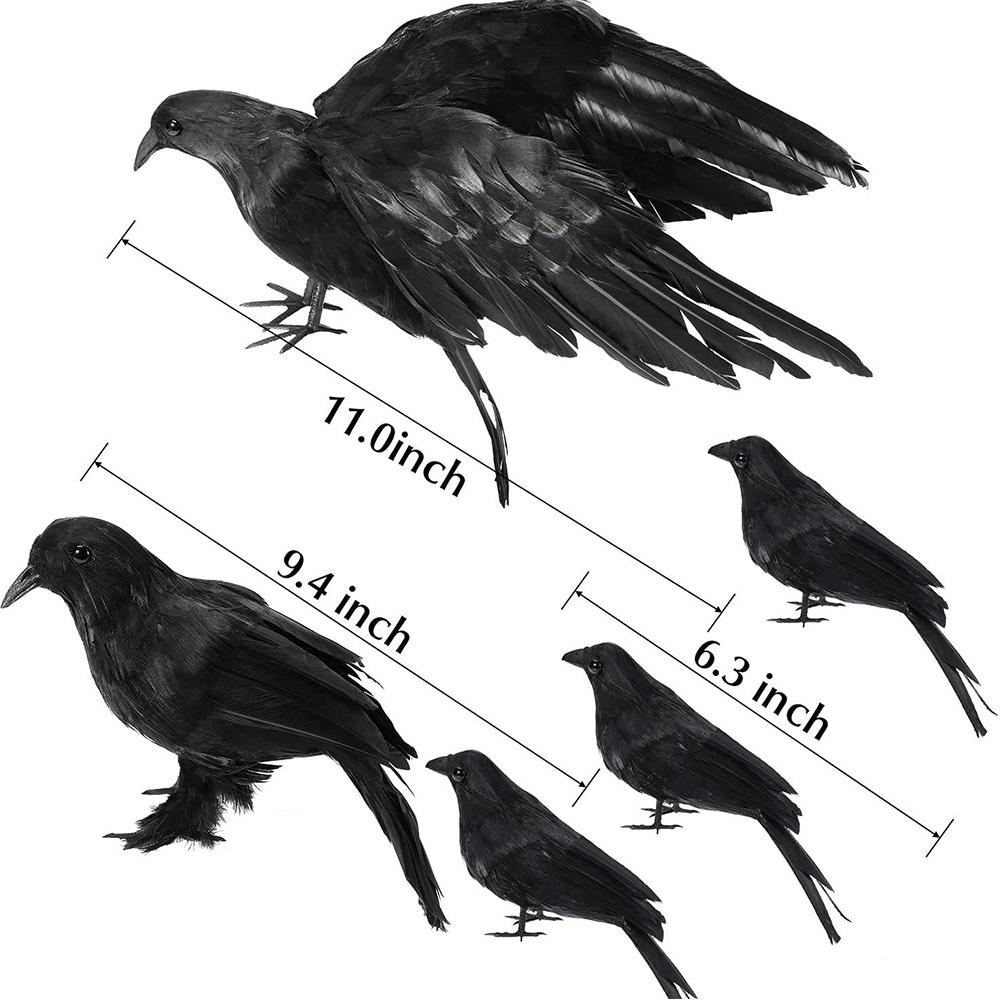 5Pcs Halloween Crow Decorations Realistic Handmade Feather For Home Decorations