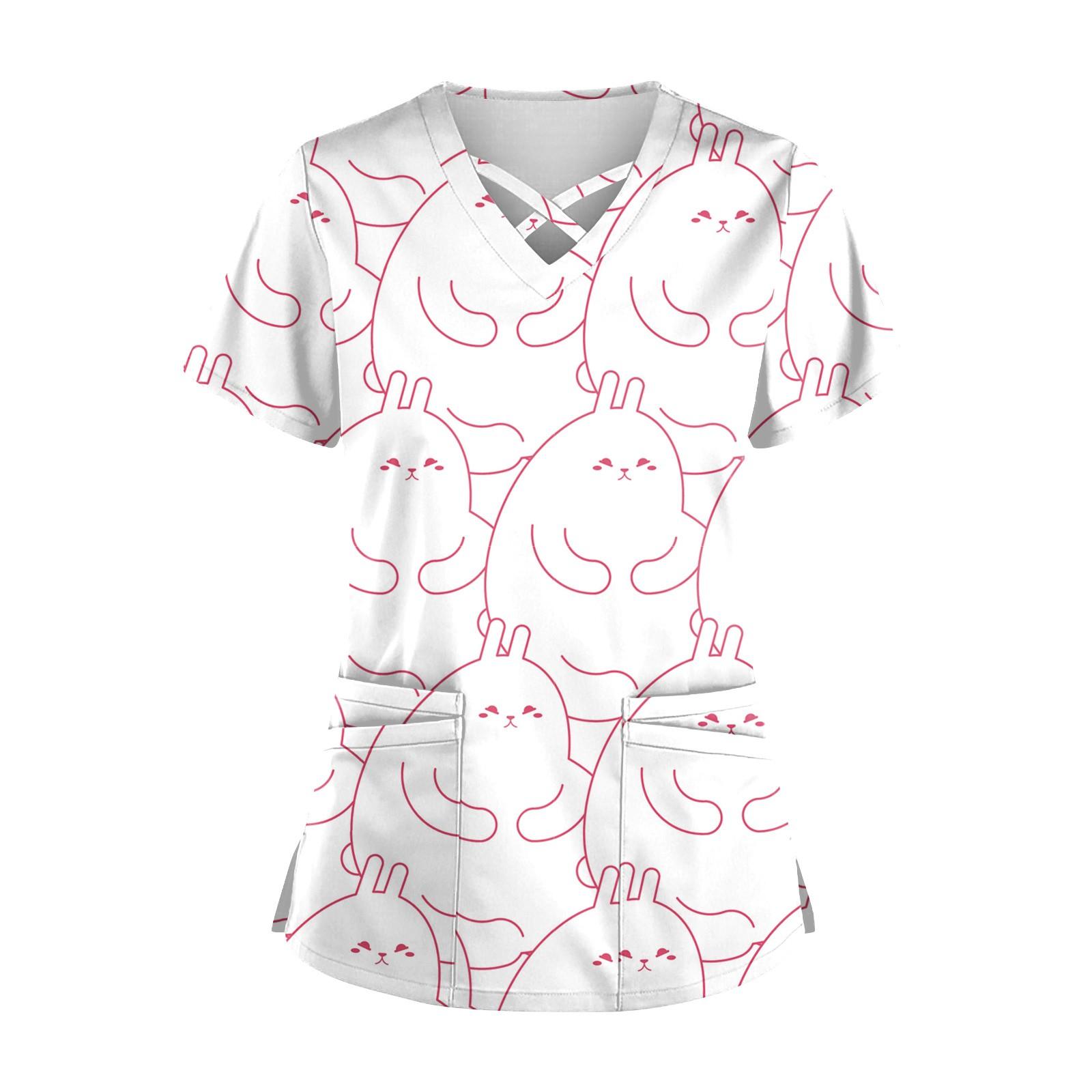 

Женская униформа с принтом, рабочая униформа, защитная рабочая форма с карманом и v-образным вырезом белый