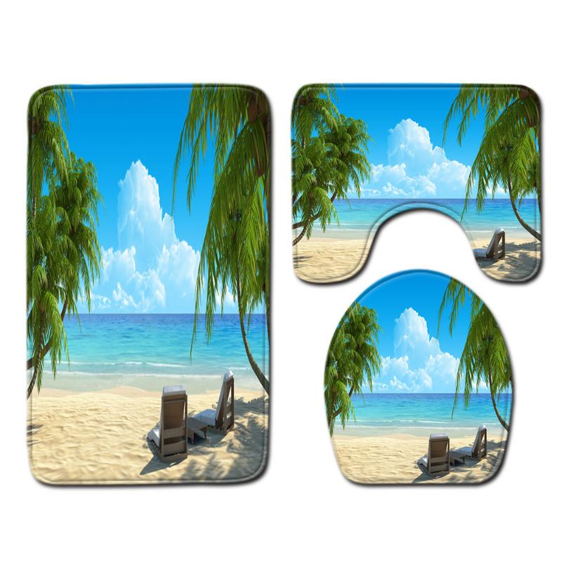 Badezimmermatten Dreiteiliges Badezimmer-Toilettenmatten-Set Badezimmer Rutschfeste Matten Strandlandschaft Stil Matten