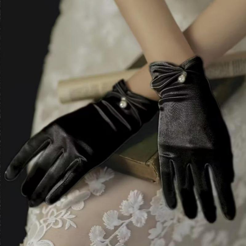 Vintage Wedding Gloves Bride Dress Gloves Satin Short Pearl Pendant Decoration Multicolor Etiquette Gloves Wedding Accessories