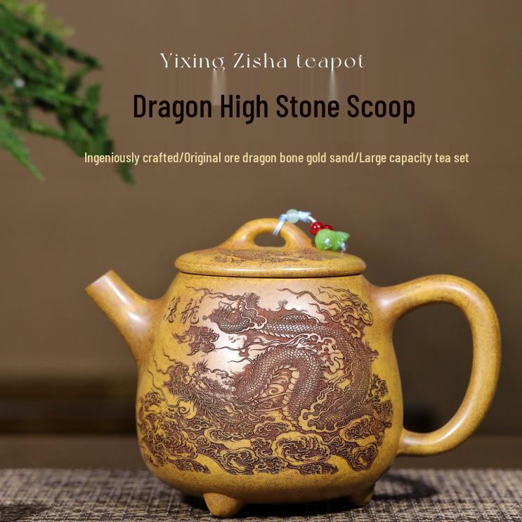 Handmade Yixing Zisha Dragon Bone Gold Sand Teaware with Large Capacity 800cc