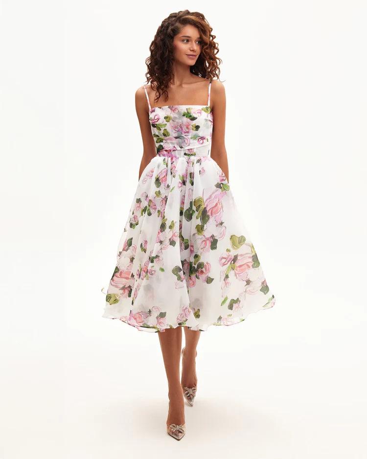 

Женское платье-слинг из органзы для Европы и Америки весна/лето 2024 года — сказочная вечерняя мода средней длины Medium розовый