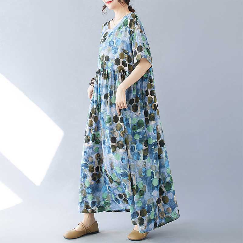 

Простое модное длинное платье с летним широким вырезом, короткими рукавами и круглым вырезом, повседневные платья с принтом One Size