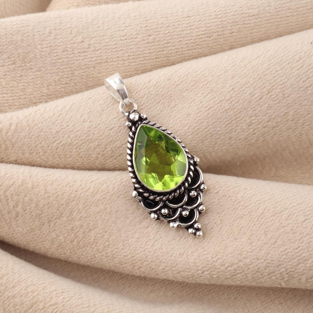 Peridot Gemstone 925 Stamped Silver Designer Handmade Pretty Pendant 1.5" Gift For Women PP-70-14
