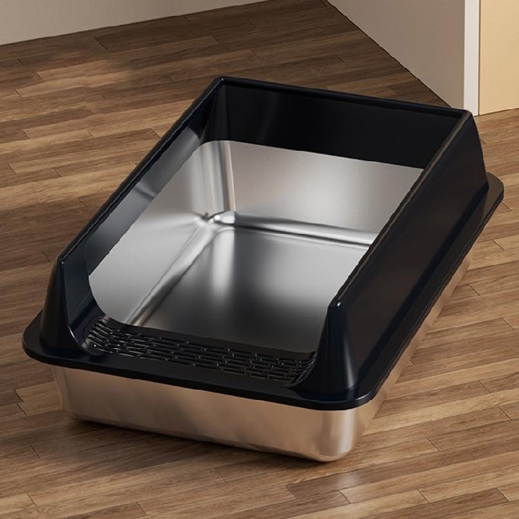 Stainless Steel Cats Litter Pan Large Litter Tray AntiSplash Odor Control Scratch Prevent Litter Container Box for Home