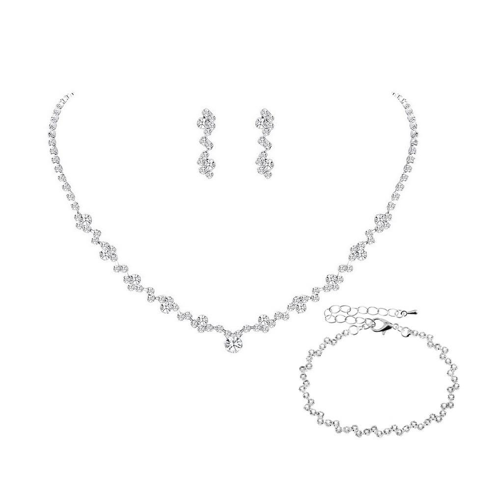 Bridal Party Jewelry Set With Zircon Water Drop Necklace Earrings And Bracelet For Weddings