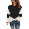 Women's Fashion Casual Knitted Top Round Neck Clashing Colour Bottom Shirt Pullover Sweater
