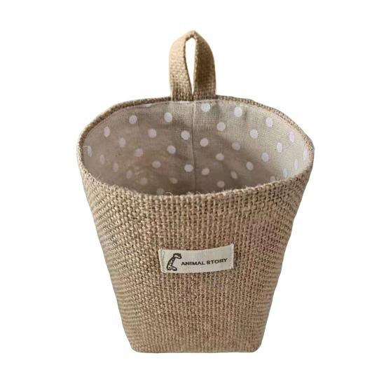 Cotton Linen Hanging Storage Bag Wall Mounted Storage Basket Small Folding Storage Bag with Handle for Keys Toys Cosmetics