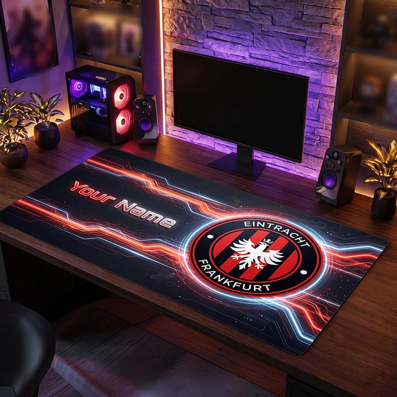 Tappetino per Mouse Grande Personalizzato Eintracht Frankfurt, Stampa Testo Nome Personalizzato, Tappetino da Scrivania Antiscivolo con Logo Calcio, Regalo per Gamer