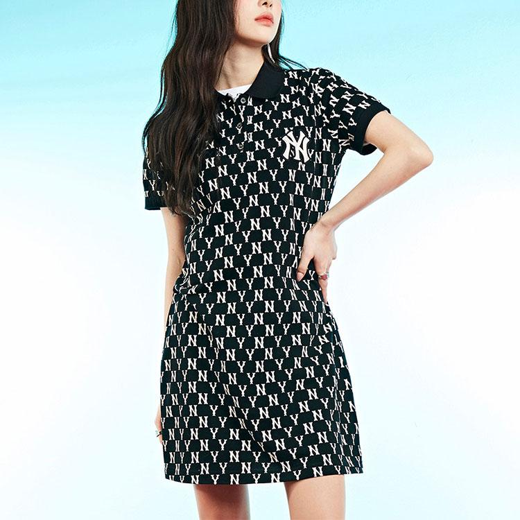 New MLB Short Sleeved Dress Spring Summer Women's Black 3FOPM0223-50BKS