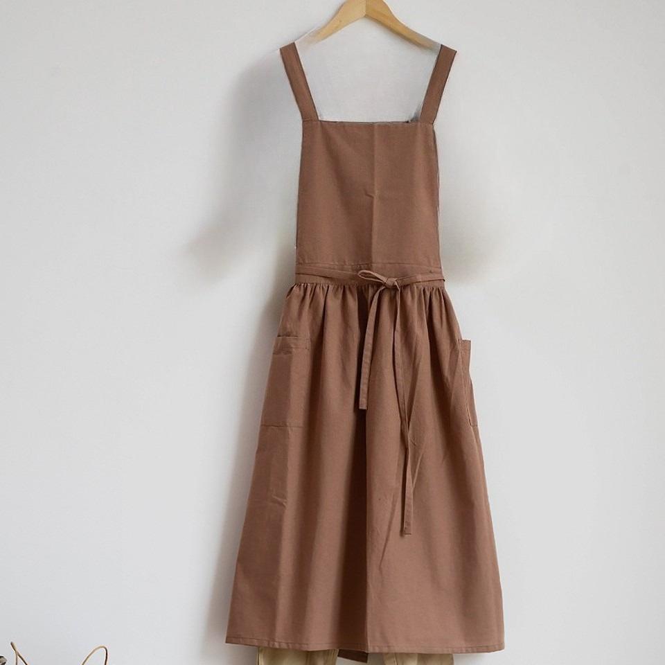 Delantal Artístico de Algodón Impermeable de Algodón-lino Chaleco de Cocina Falda Uniformes de Trabajo para Cafeterías y Tiendas de Té con Leche
