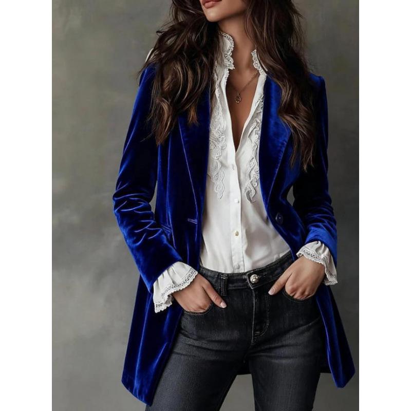 2025 Women's Retro Velvet Cardigan Slim Fit Long Sleeve Suit