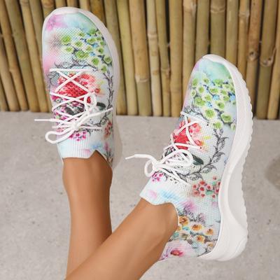 Moda Feminina Moda Estampa Plataforma Tênis Primavera Outono Tricô Malha Tênis Sapatos Femininos Leves Antiderrapantes Sapatos Casuais para Caminhada