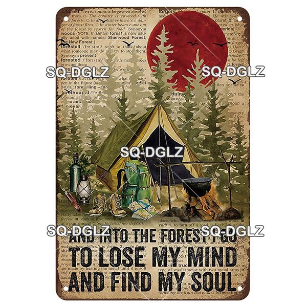 SQ-DGLZ Vintage Camping Rules Relax Metal Sign Plate Tin Sign Plate Home Bar Door Wall Decor Sticker Decoration Plaque Poster